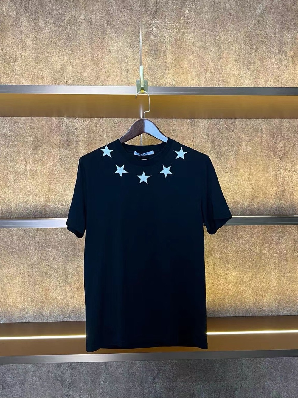 🚩steal Givenchy Black Short-Sleeve Tee with White Star Motif